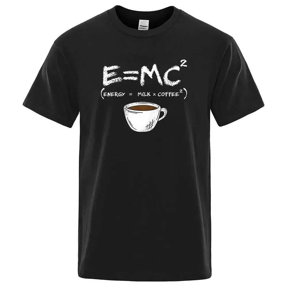 T-shirt maschile T-shirt maschile caffè E = MC Lettera stampata T-shirt stampato di alta qualità in cotone Pure Shor Shor Shirt Overszed Shirt da donna Abiti da donna J240426