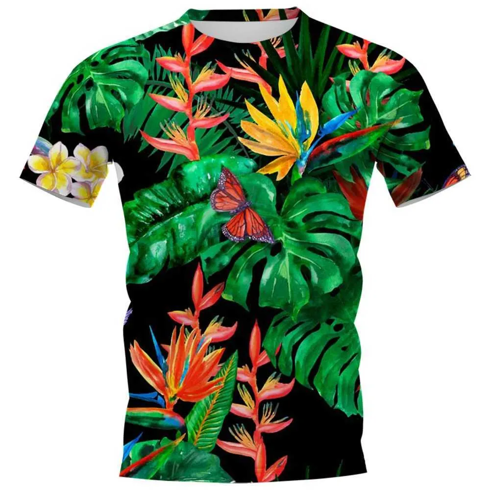 Erkekler Sıradan Gömlek Moda Günlük Hawaii Tropikal Bitkiler Grafik T Shirts Erkek Yaz Boş Zamanlı Tatil Basılı Yuvarlak Boyun Büyük Boy Kısa Kollu Üstler 240424