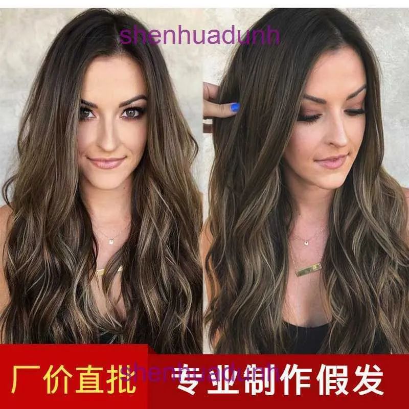 Nowa peruka średni gradient długie kręcone włosy Women Big Wave Rose Net