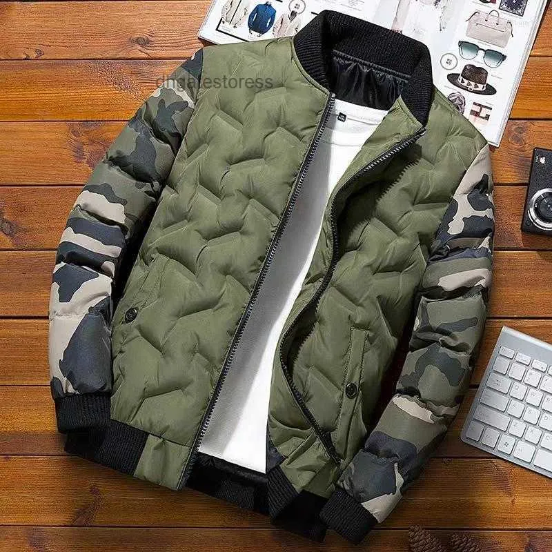 Heren omlaag Heren Winter Jackets Lagen Outerwear kleding Camouflage Bomber Jacket Windscheiding Dikke Warm Male Parkas Militair