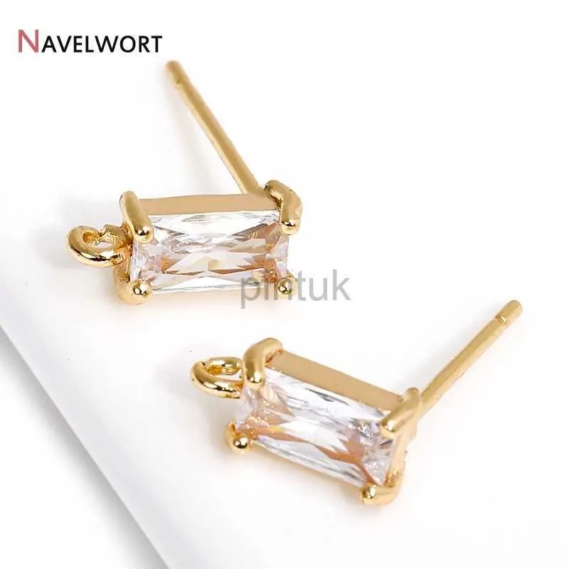 Stud 14K Gold Plated Brass Rectangle Post Earring With Open Jump RingCubic Zircon Square Stud Earring Findings Jewelry Materials d240426