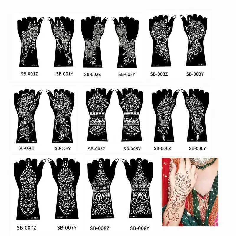 Transfert de tatouage 1 paire fleur pochoir tatouage pour les modèles de tatouage au henné à main
