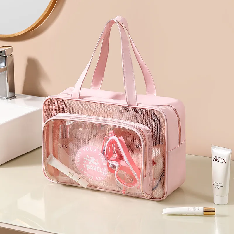 Sac de lavage en PVC transparent sac à épaune portable et sac de séparation sèche Sac de bain de fitness Sac de rangement de maquillage imperméable