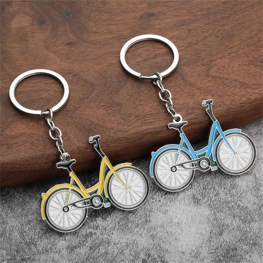 Keychains Lanyards Creative Yellow Blue Bicycle Pendant Keychain Fashion Metal Car Motorcycle Keyrings Bag Ornaments Waist Hanging Key Holder Gift