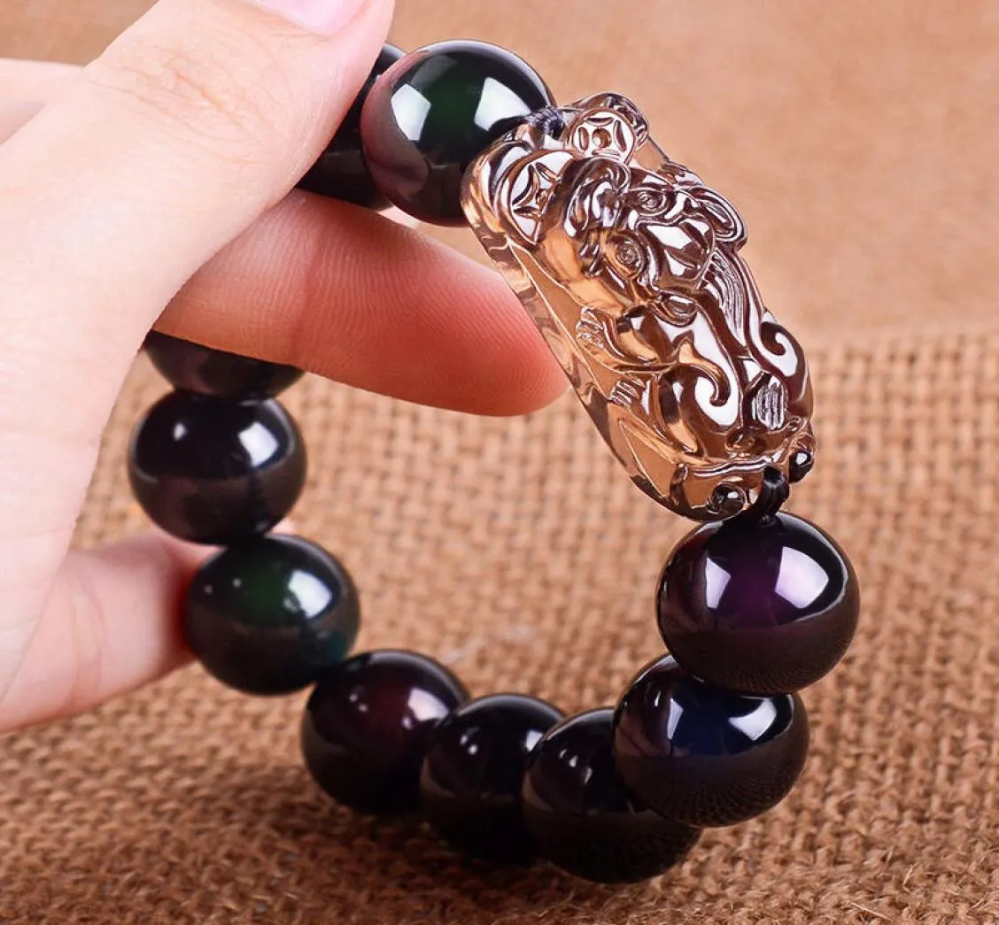 Natural Stone Men Armband Black Obsidian Beads With Ice Obsidian Pixiu Brave Troops Rosary Buddha smycken för män och kvinnor J19079943450