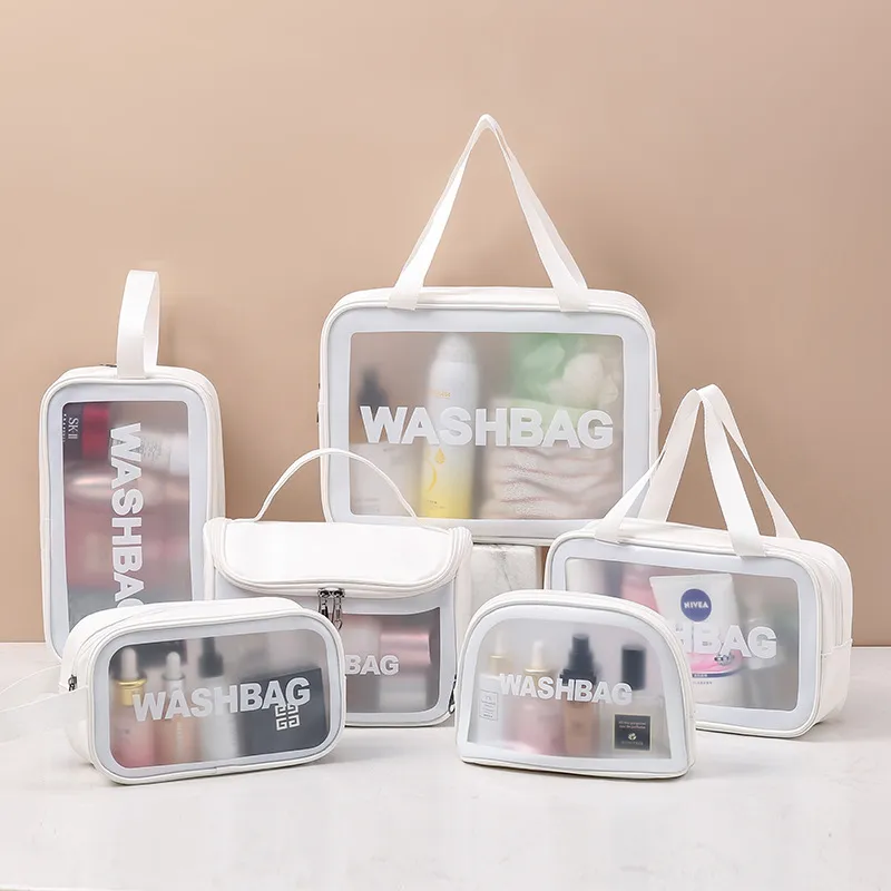 Yeni şeffaf kozmetik çanta altı parçalı set pvc tuvalet çantası yüzme banyo çantası plaj çantası internet çantası PU buzlu çanta