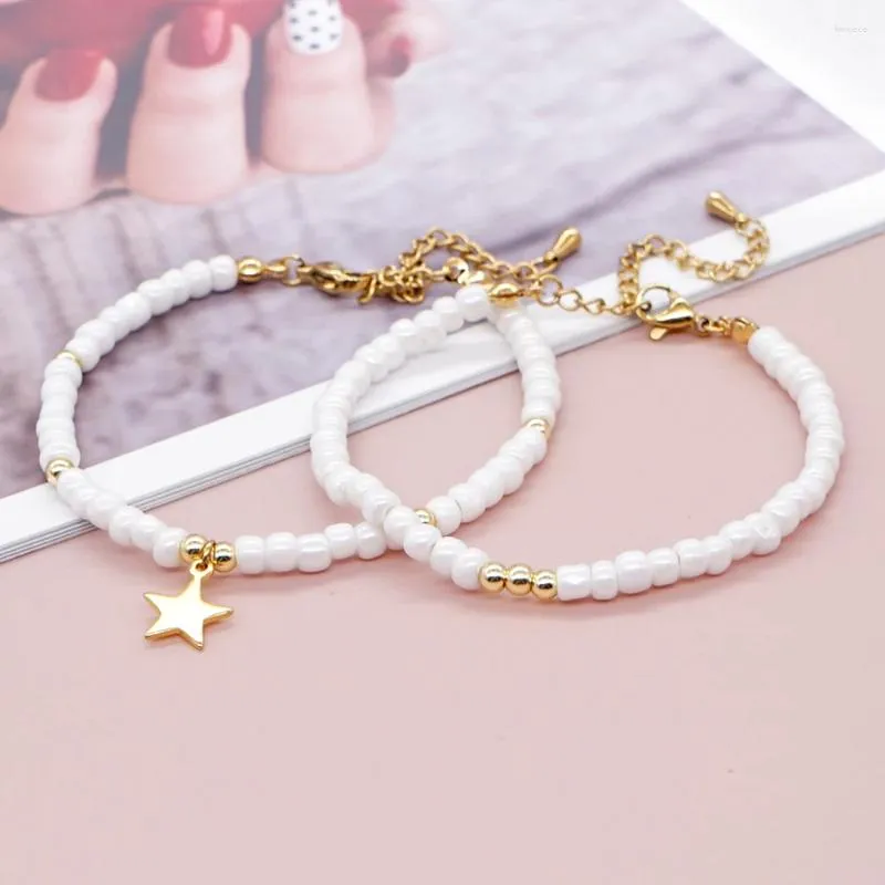 Link Bracelets Go2BoHo Two Tone Bracelet Ins Fashion Jewelry Gold Plated Star Charm White Seed Beaded For Women Jewellery Gift 2024