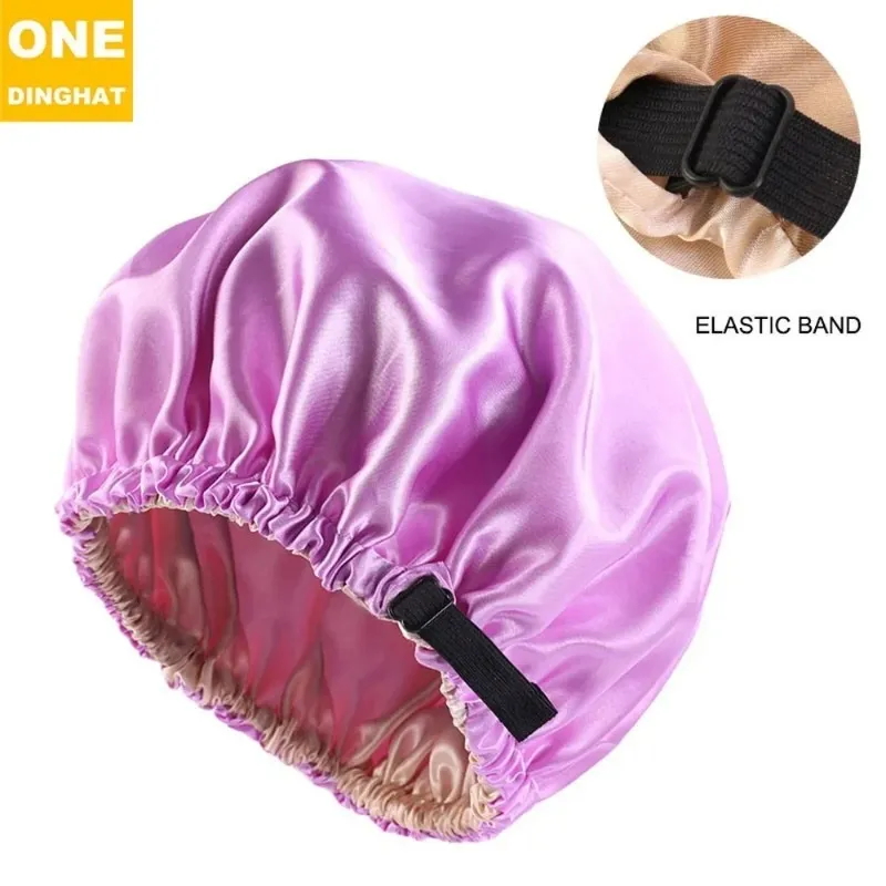 2024 New Satin Hair Cap For Sleeping Invisible Flat Imitation Silk Round Haircare Women Headwear Ceremony Adjusting Button Night Hatfor Adjustable Silk Night Cap