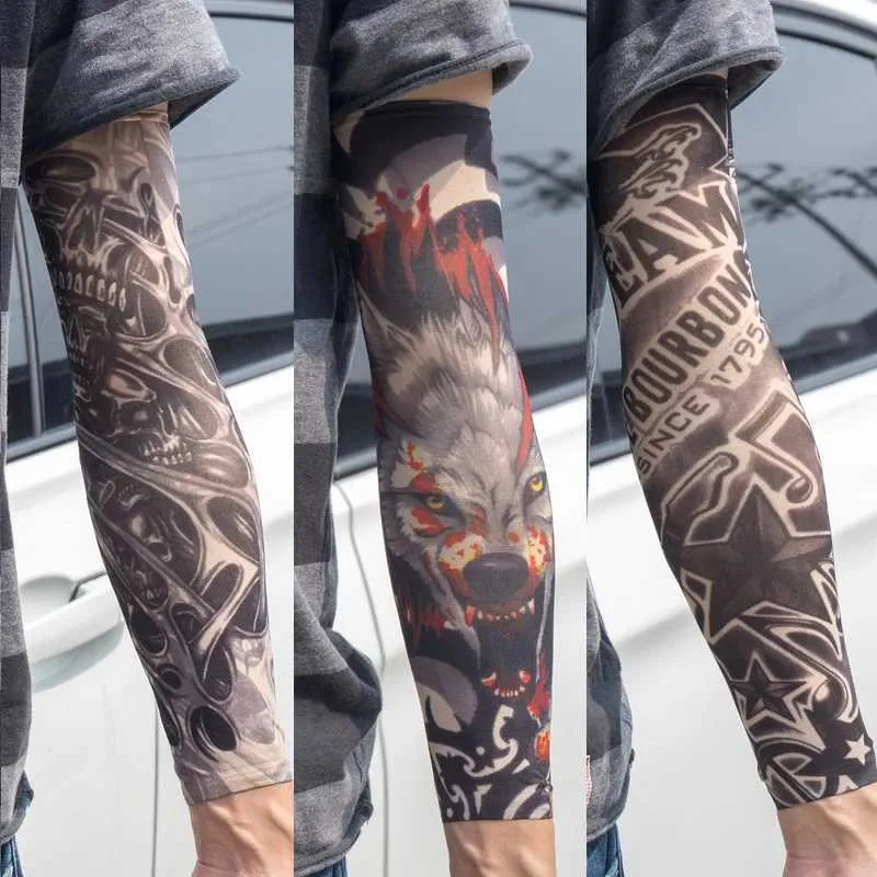 Tatoo Transfer 3pcs/partia Nowe mieszane 100%nylonowe elastyczne fałszywe tymczasowe tatuaż rękawa czaszka wilk totem smok wzory body ramię