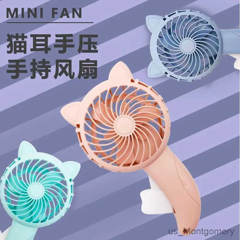Electric Fans 3 Colors Portable Handheld Fan Hand Pressure Fan Mini Portable Fan Without Battery Household Cute Fan Cooling Cartoon Held Fan