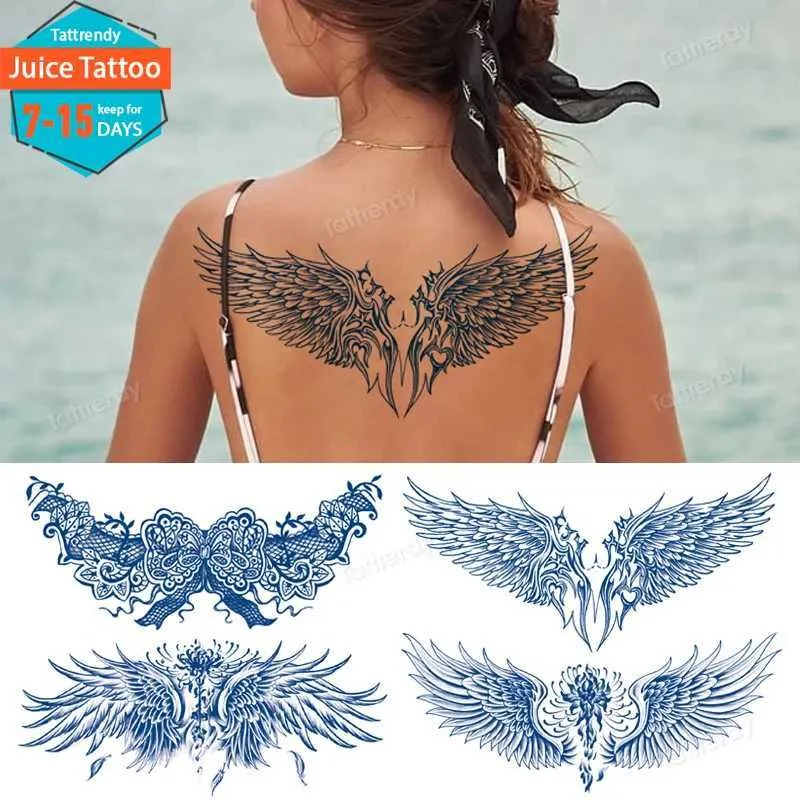 Татуировка перевода татуировки Временные женские фальшивые татуировки Ангел Крыло Птица Феникс для женщин мужчин на боди -арт водонепроницаем