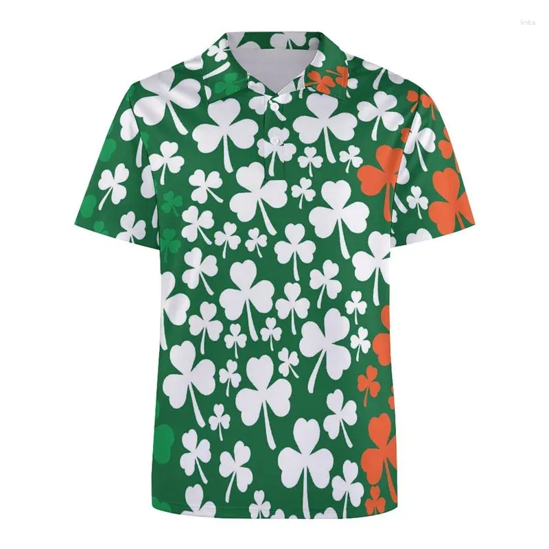 Heren Polos St. Patrick's Day 3D Print Polo Shirt For Men Women Green Shamrocks Graphics Short Sheeves Tees Overe oversized knop Shirts