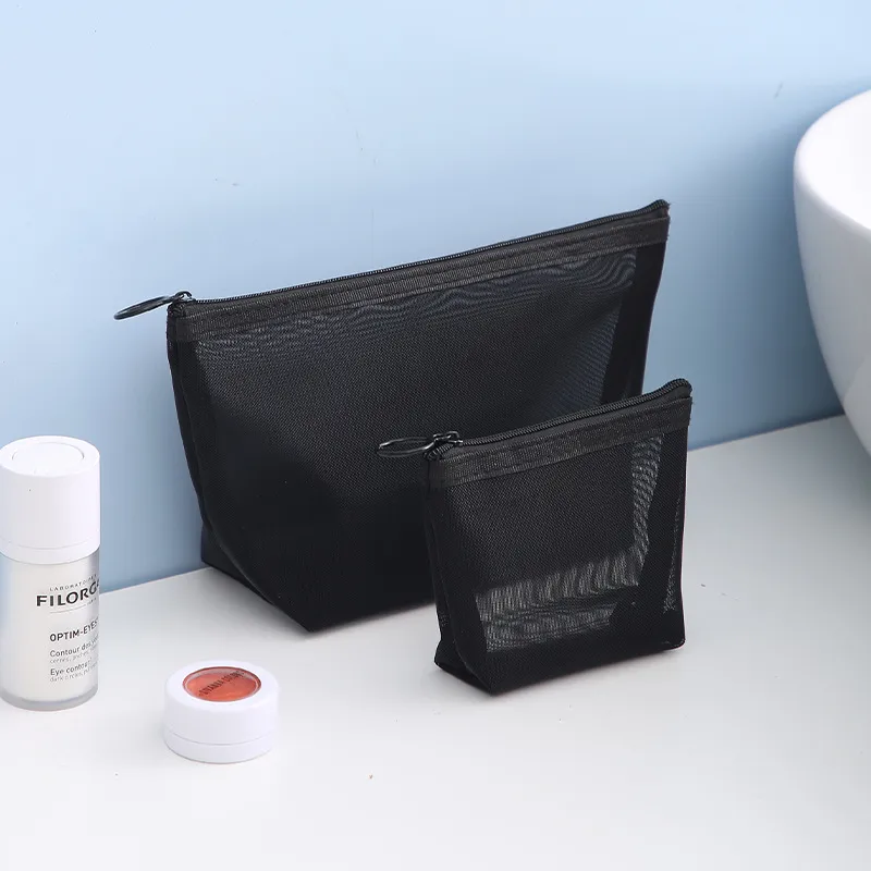 Mesh kosmetisk väska stor kapacitet Portable toalettartiklar Beskabel Synlig mesh väska resekosmetik förvaring Three-Piece Set