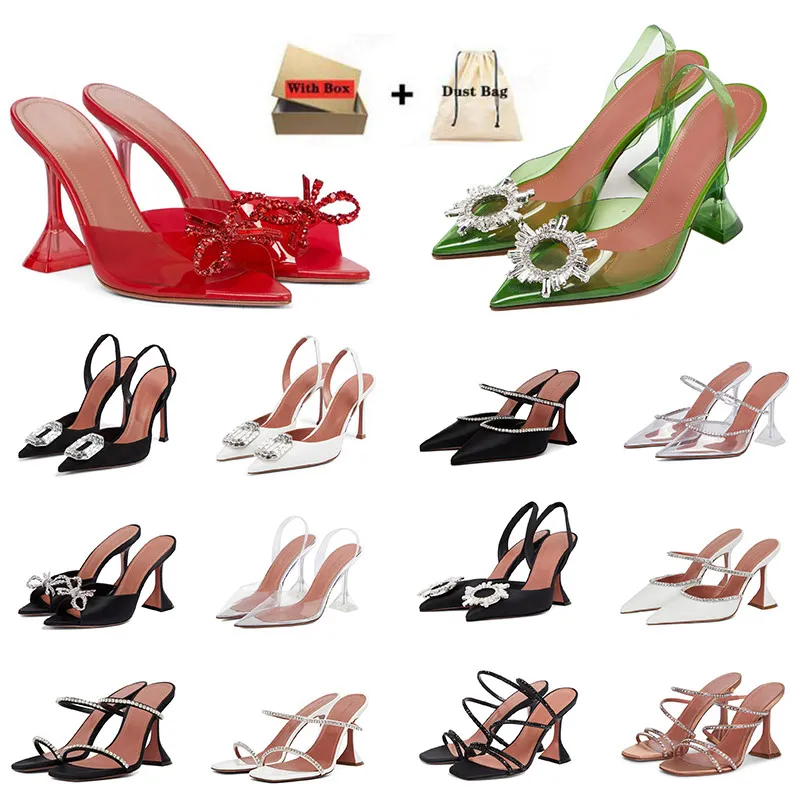 Amina Muaddi sandal Gilda silver leather crystal-encrusted strap pumps spool Heels sky-high heel for women summer luxury designers shoes party mule factory footwear