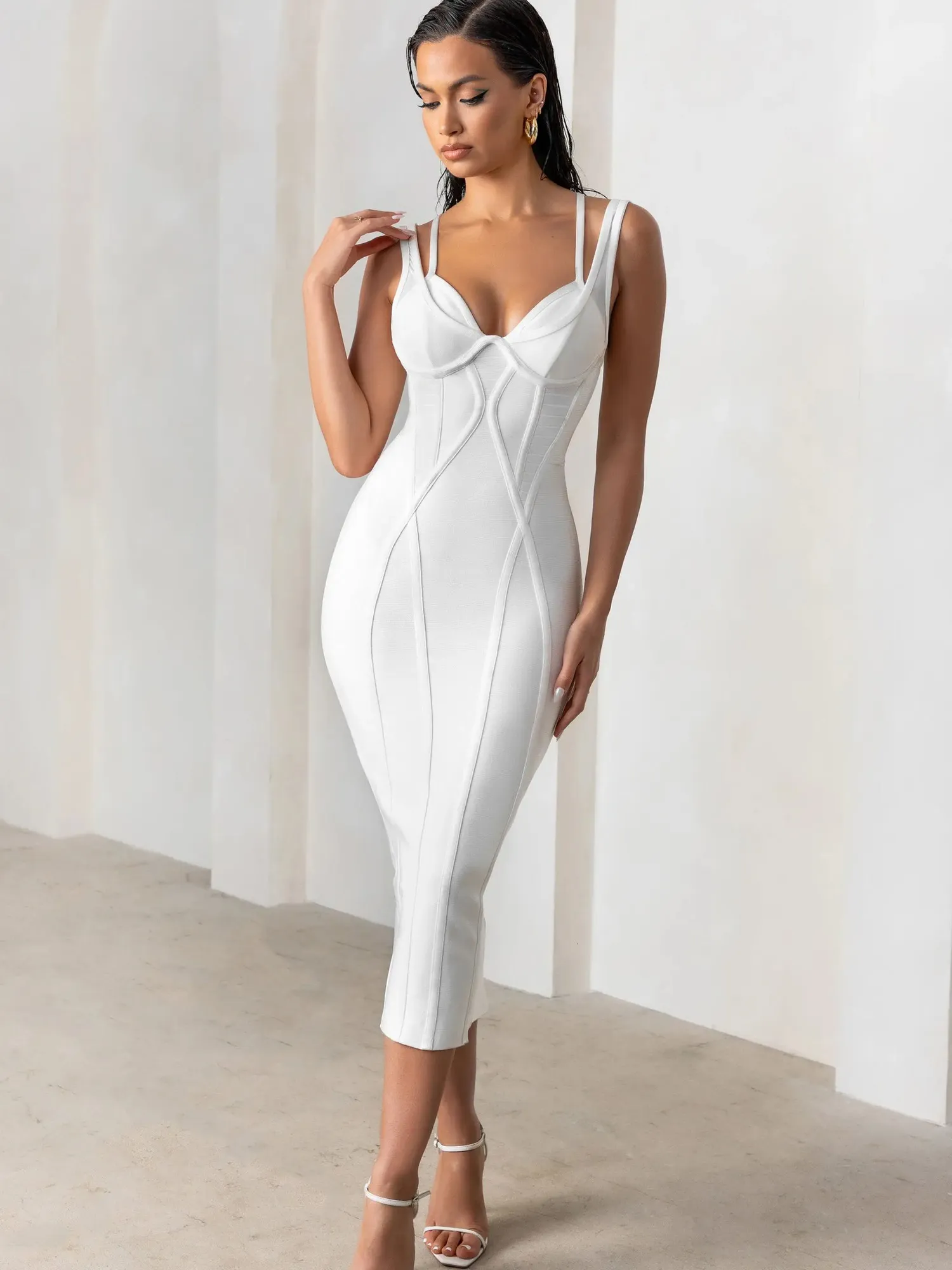 【送料&関税込】Off-White Ribbed Dress With Crossed Straps D DHgate.com:Womens White Midi Bandage Dress with Double