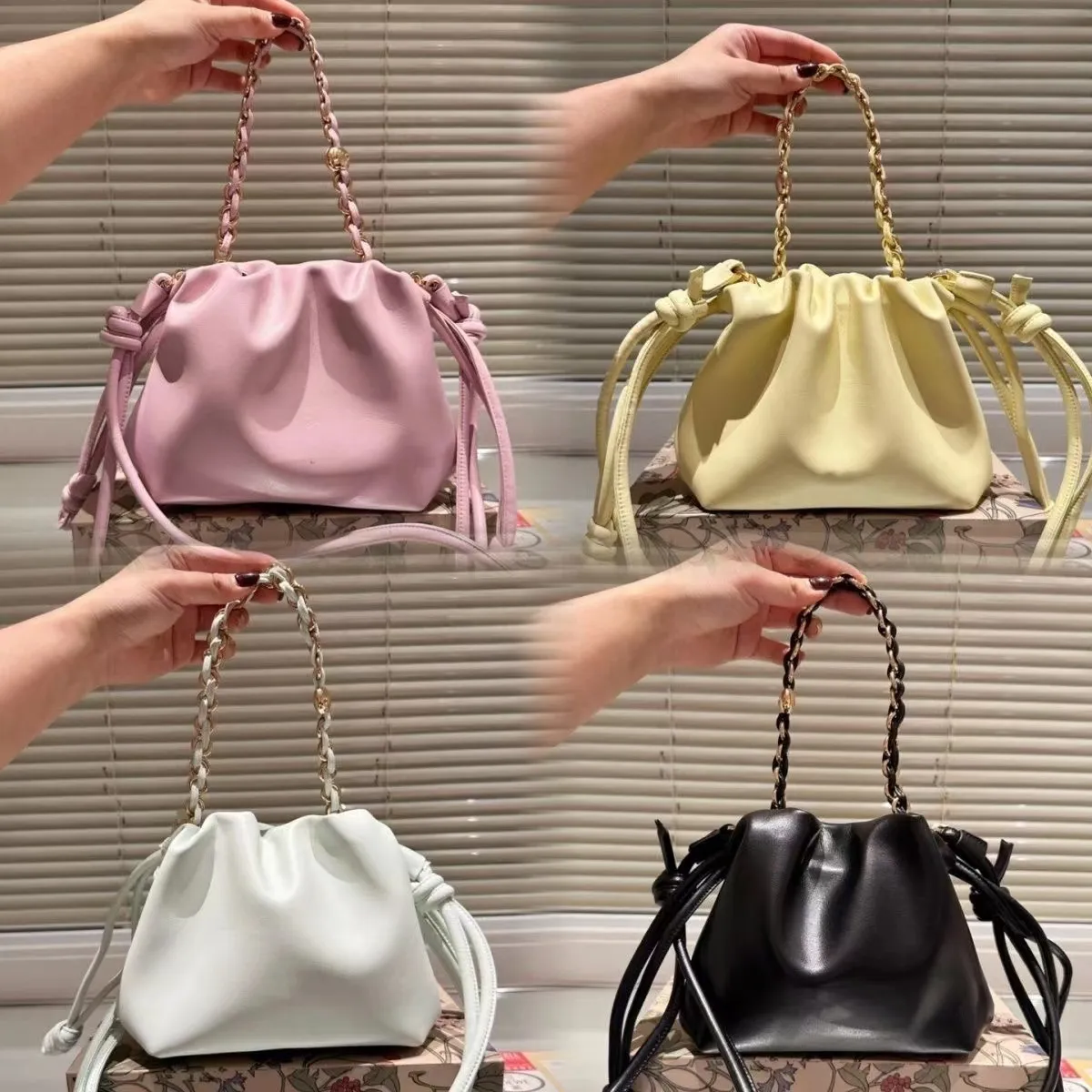 Bolsa feminina de moda nova bolsa de cordeiro de cordão francês de luxo de couro genuíno francês Bolsa plissada saco de mão versátil de luxo de luxo crossbody