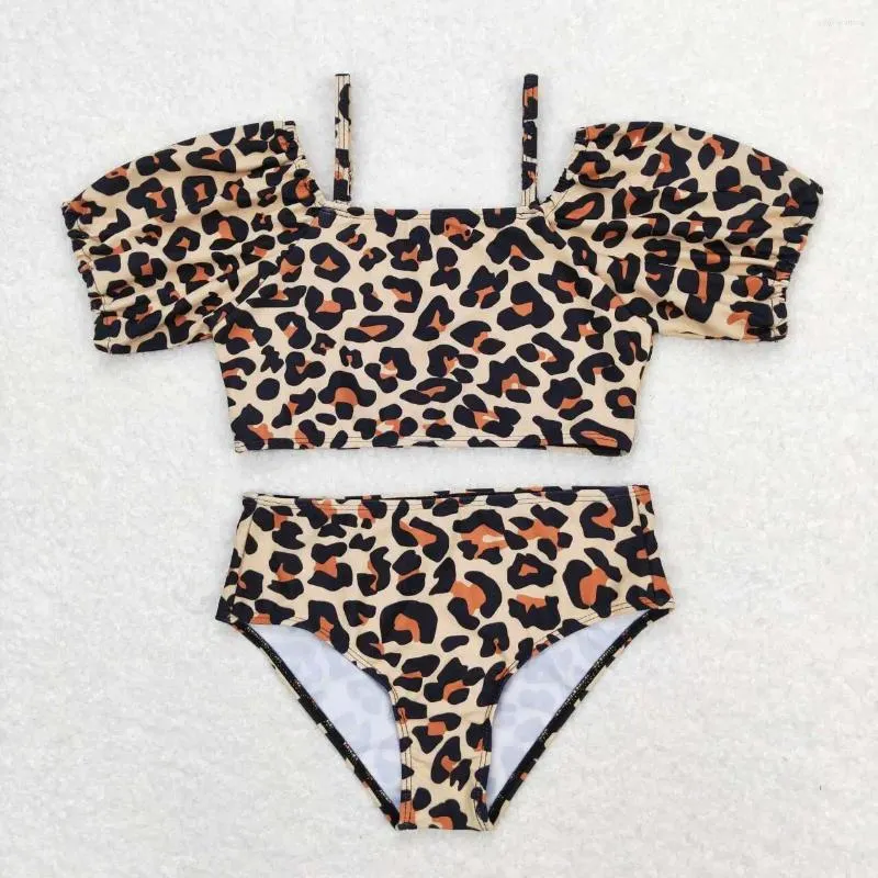 Kläder sätter grossist simning västerländsk butik för flickor kläder leopard tryck halter baddräkt