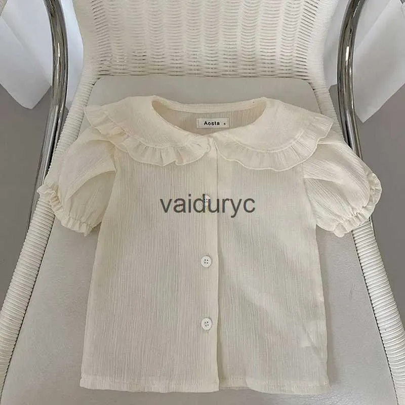 Kinderhemden 2024 Sommerbaby Kleidung Spitzenkragen Slid Hemd Plaid -Baumwolltops für Schwestern und Brüder H240509