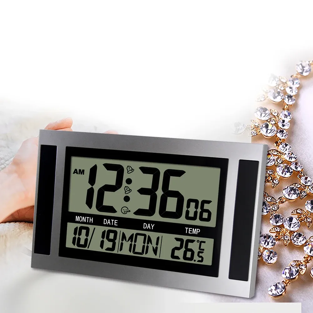 Часы цифровые будильные часы ЖК -дисплей Высокий экран 12/24 часа 2 Аварийный будильник.