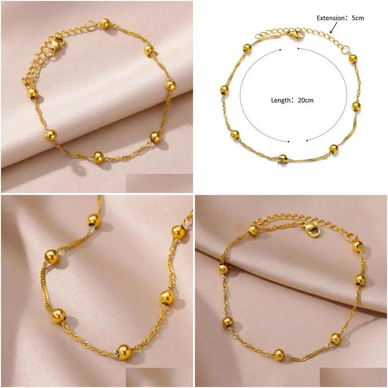 Bracelets de jambe de pied d'été pour les femmes accessoires de plage de la plage 14k Chaîne de perles en or jaune esthétique bijoux bijoux d'anniversaire cadeau ottqw