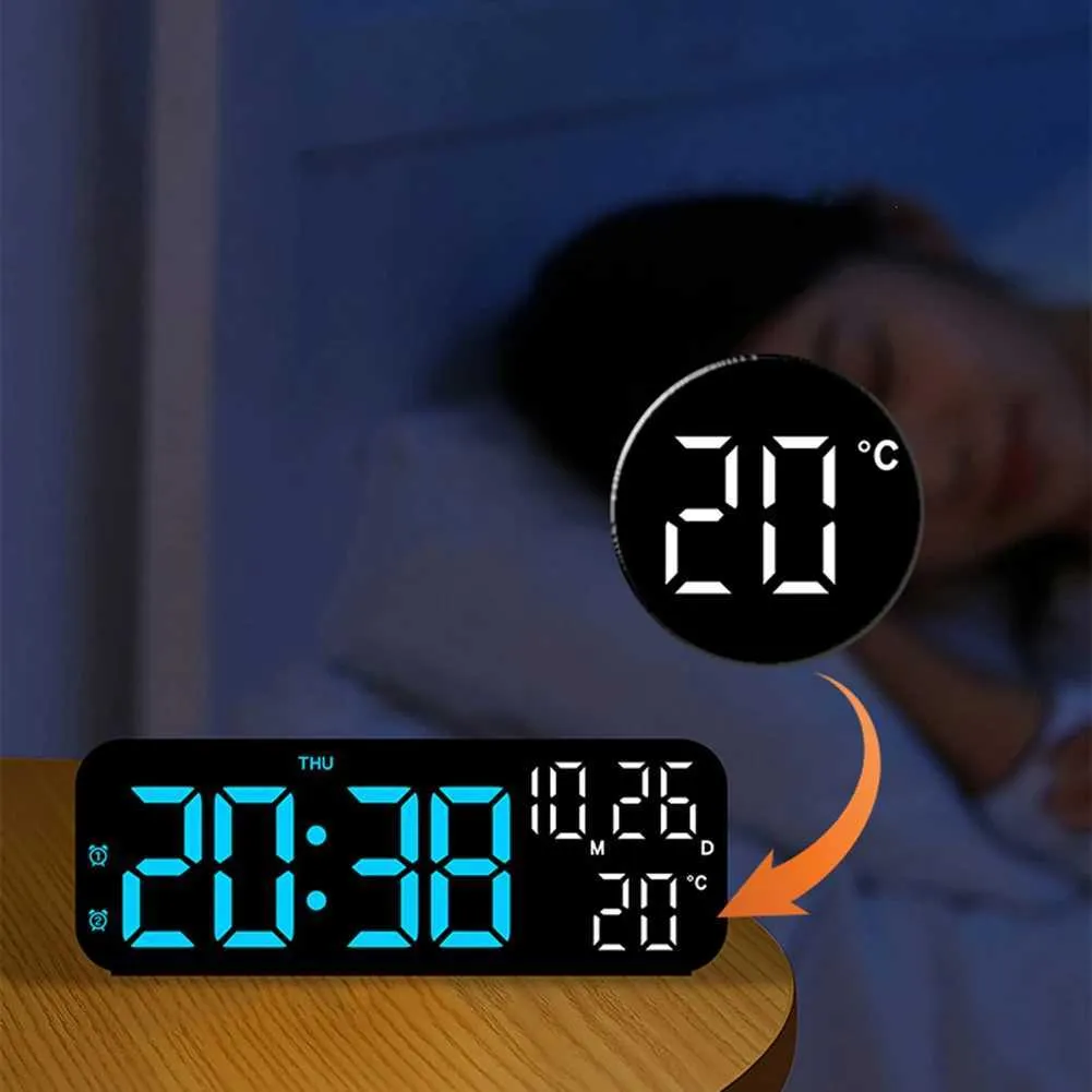 Schreibtisch Tischuhren LED Uhr Digitales Wanduhr Helligkeit Einstellung Temperatur Countdown -Funktion Sprachregler Wanduhren für Büroschlafzimmer