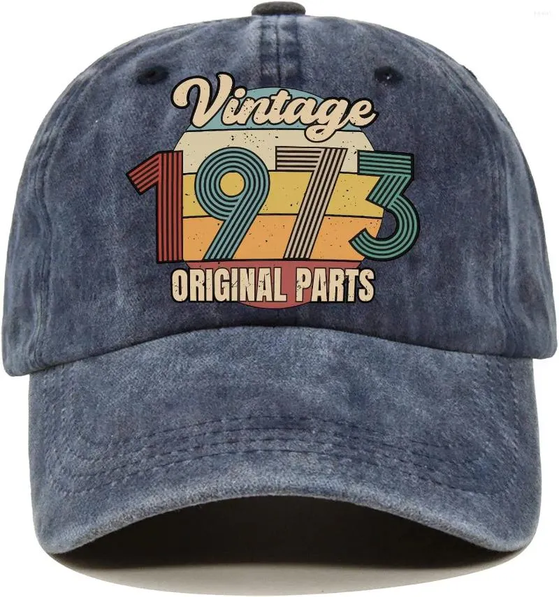 Ball Caps Vintage 1973 Оригинальные детали весело размыли синие бейсболки 50 -летие джинсовой ткани, регулируемый для мужчин