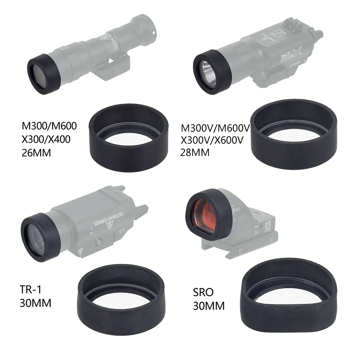 الأنوار التكتيكية المؤكدة M300 M600 x300 x400 TR1 سلاح خفيفة من المطاط العدسة الغطاء كاب واقي حراسة لثلاثي SRO MRO Red Dot Sight