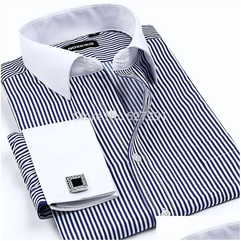 Heren DRAAD SHIRTS Groothandel New Hoge Kwaliteit Fashion Business Casual Shirt met Franse manchetknopen XXXXL Drop Delivery Apparel kleding OTL5U