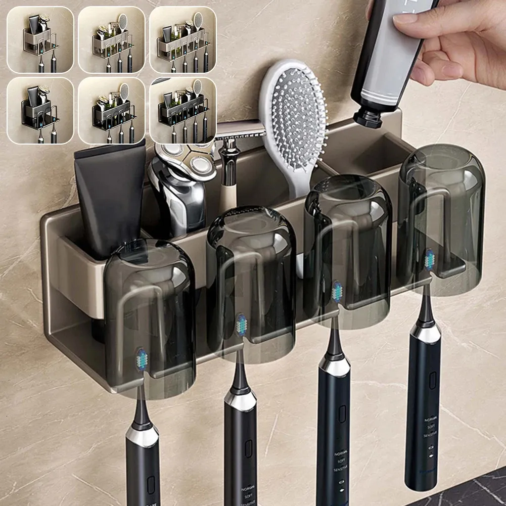 Portacepillos De Dientes Con Ventosa - Sin Taladro, Incluye Soporte Para Pasta, Estilo Deco