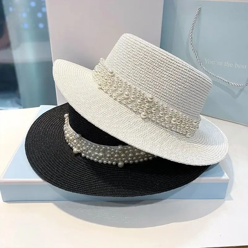 Fashion Summer Women Wide Brim Paglie Capeau Female Cappelli da sole Accessori perla di perla Panama Beach Sombrero Mujer Fedora 240423