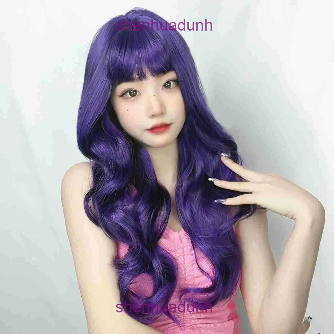 Anime wig purple long hair large waves cosplay props curly whole head cover short strap goods