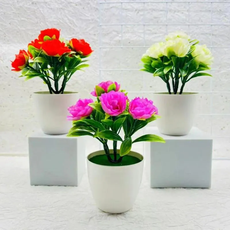 Decoratieve bloemen kunstmatige potbloem elegante pioen bonsai voor thuiskantoor decor indoor outdoor faux bloemen arrangement