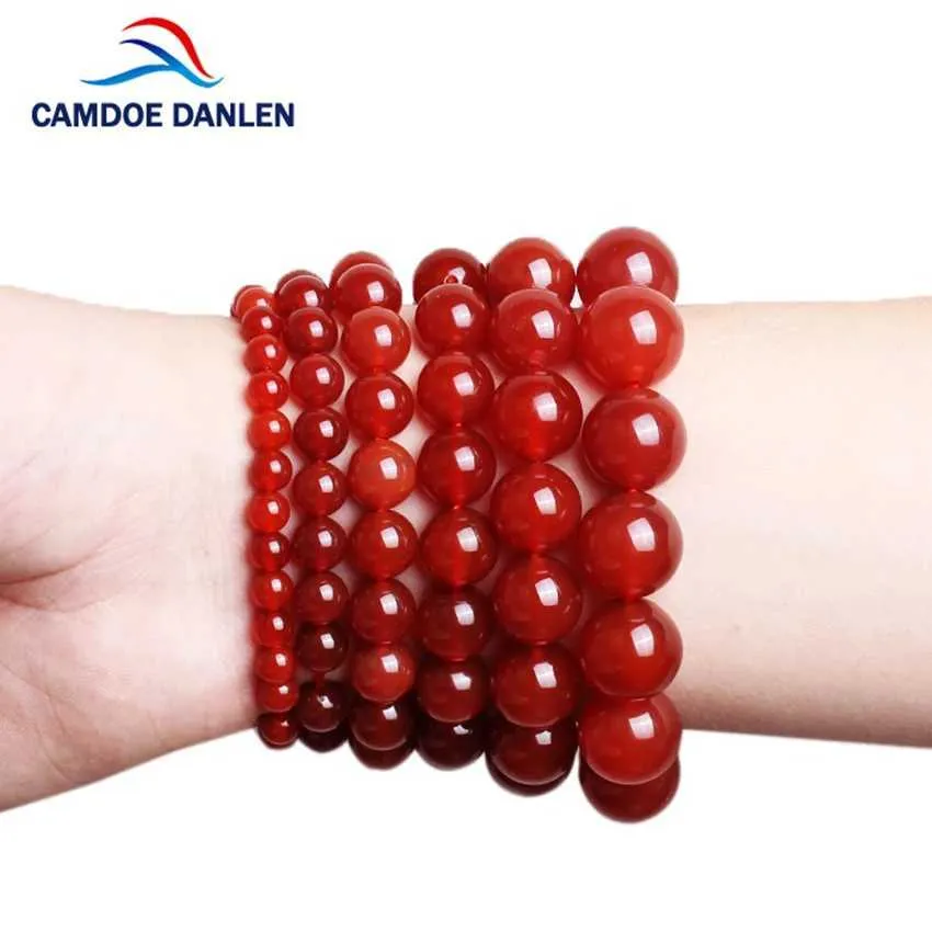 Bärda mode AAA Carnelian Armband Womens Jewelry 6/8/12/14/16mm Red Stone Pärla och Bijoux Homme Erkek Bileklik