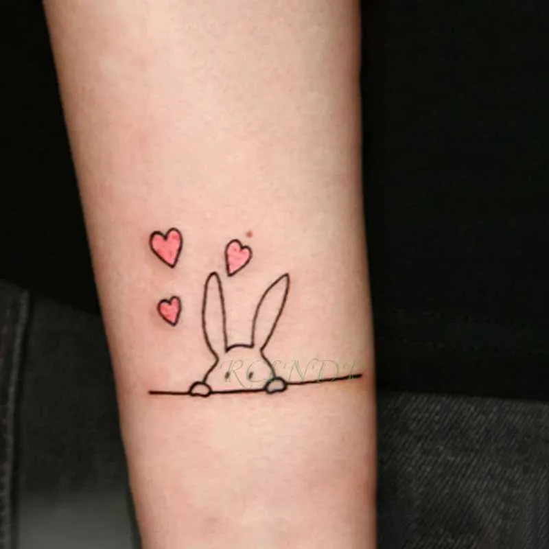 Transfert de tatouage Autocollant de tatouage temporaire imperméable Beau cœur Rabbit Animal Tatou Flash Tatoo Faux Tatouages pour enfants Men Femmes 240427