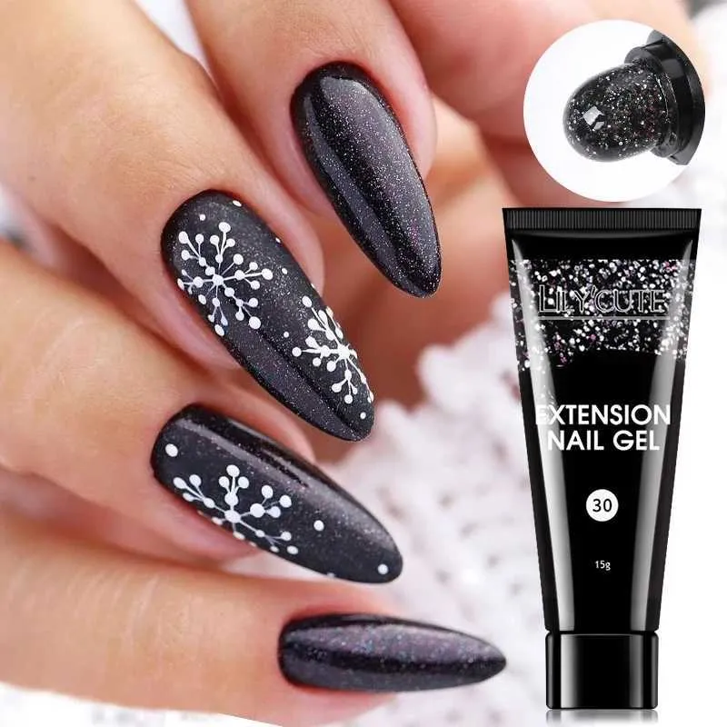 Nagellak lilycute 15 ml acryl zwarte glitter extensie gel nagellak winter snel gebouw ontwerp semi permanent afwezig afwezig UV vernisgel y240425