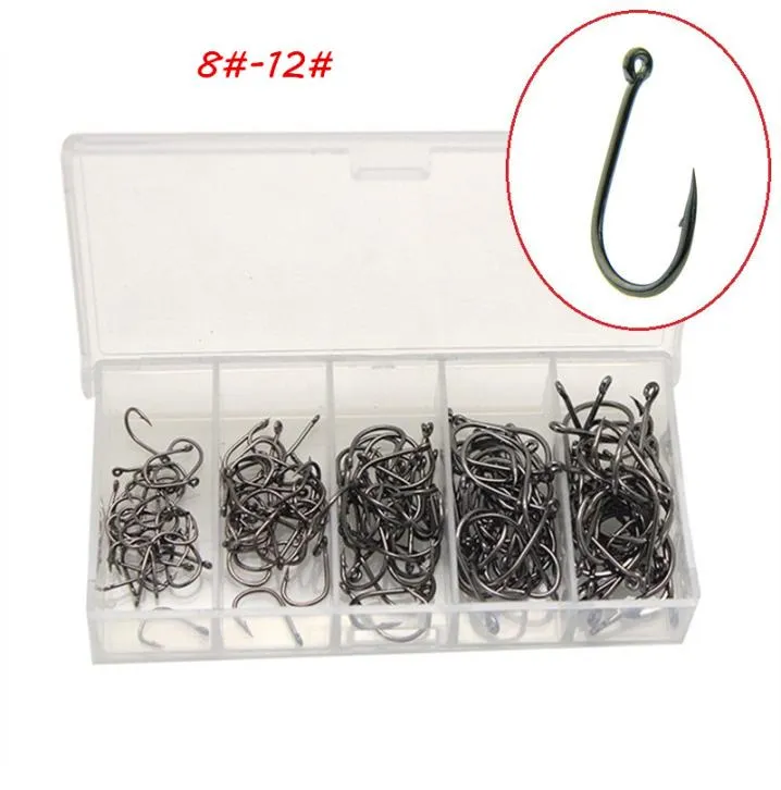 500 pcSbox 5 Modellen Gemengd 812 Zwarte ishaak Hoog koolstofstaal Visthaken Vishaken Vishooks Aziatische karper Pesca Tackle KL5023208282