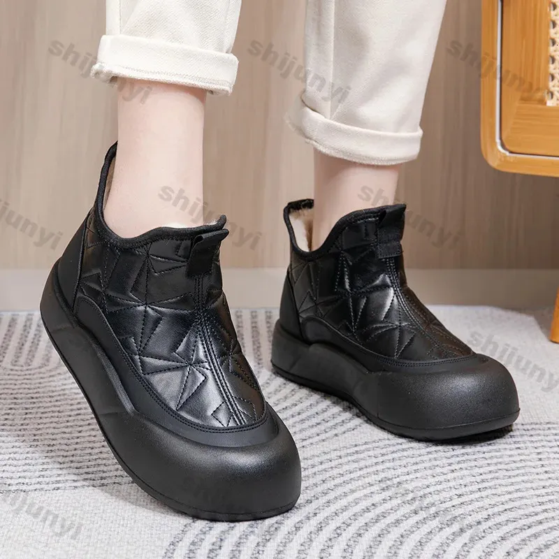 Winterse damesschoenen met platformzool, gemaakt van katoen, warm, pluche, comfortabel, geschikt voor in de sneeuw, casual, antislip, waterdicht, korte laarzen 241125_voghion.com