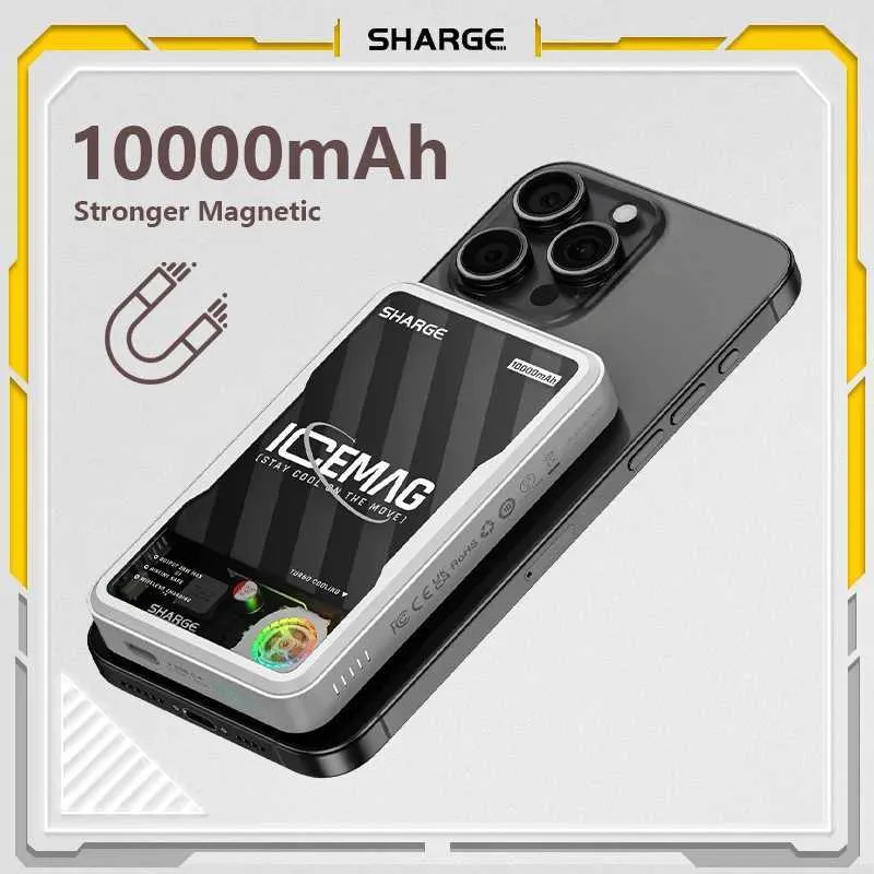 Banques de téléphone Sharge Power Bank 10000mAh Magnetic Wireless Fast Charges 20W avec ventilateur de refroidissement actif réveil automatique adapté à l'iPhone 15 14 Pro Max Magsafe 240424