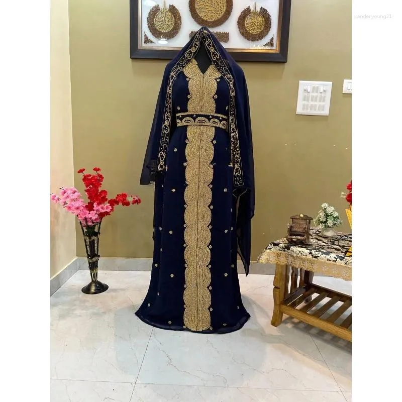 Roupas étnicas marinha azul real islâmica elegância moderna dubai camisa longa marroquina Partido árabe