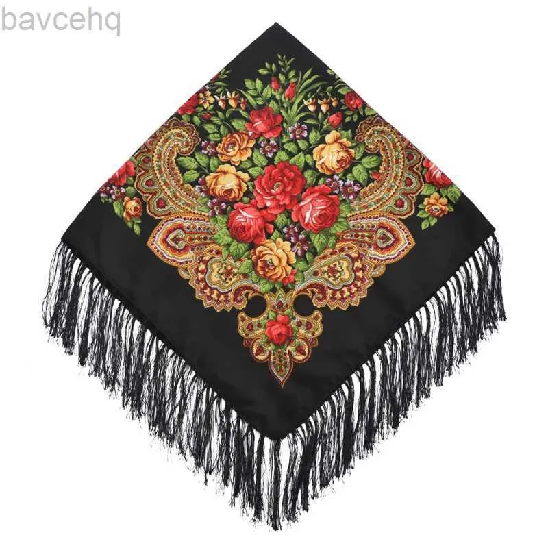 SHAWLS Women Luxe bloemen gedrukte Russische sjaal Oekraïense franjes Square sjaals Babushka zakdoek hoofd wraps Travel Shawl D240426