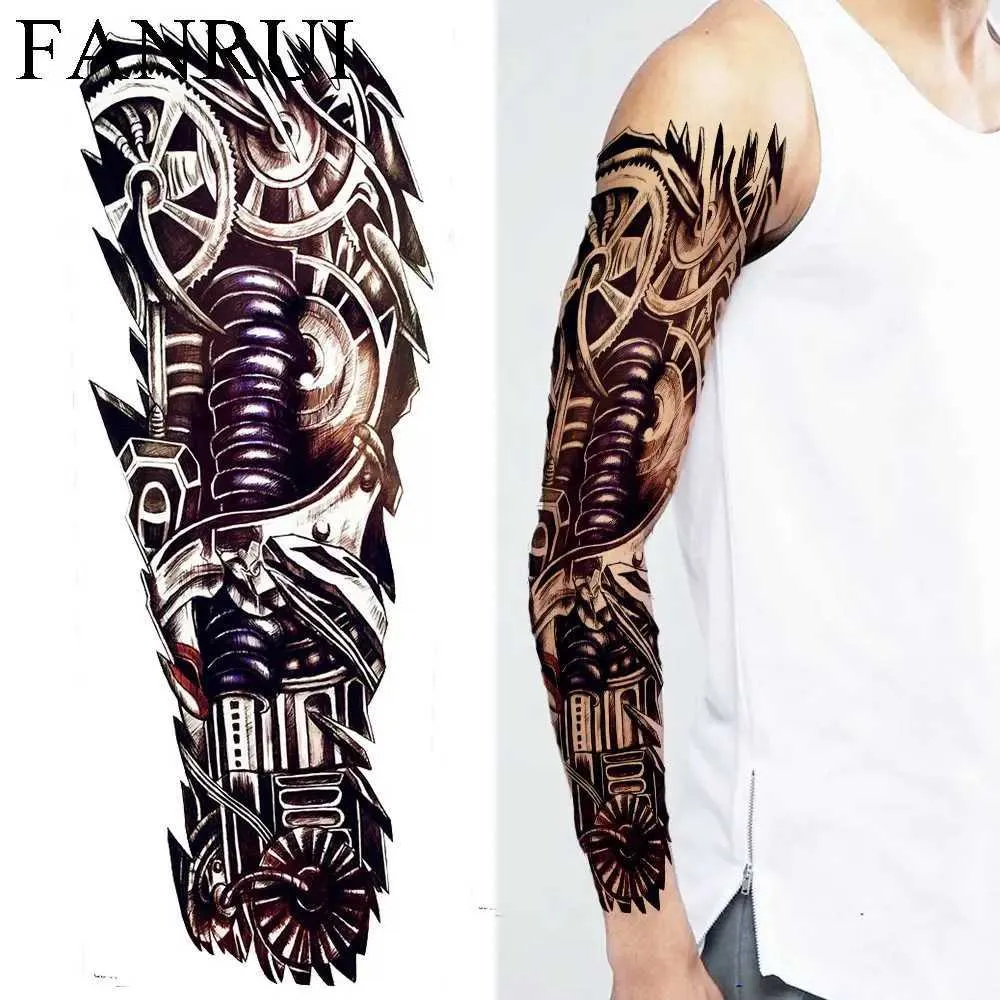 Tatuagem Transfer Black Longo Robot Arm Fake Tattoo Stickers Men Party Full Ombro Tattoo Tattoo Mulheres Maquiagem Dicas de Tatto Impermeável 240427