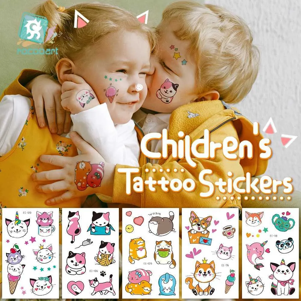 Tattoo Transfer Kids Cartoon Animals Waterproof Temporary Tattoo Cute Pet Cats Dogs Tattoo Stickers Children Boy Girl Fake Body Art Flash Tatoo 240427