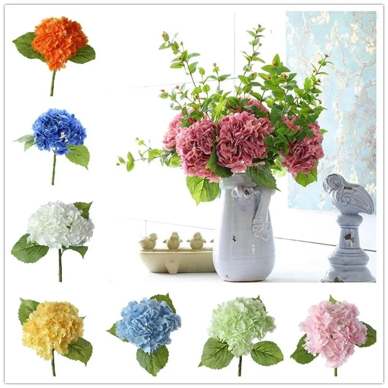 Decorative Flowers Simulated Orange Light Blue Large Hydrangea Artificial Plants Bonsai Windflower Home Party Wedding Decoration