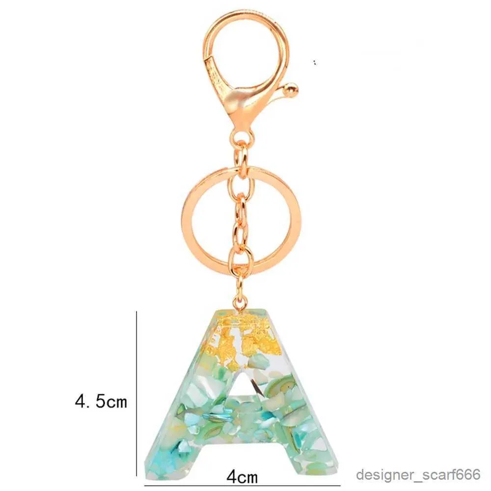 Nyckelringar Lanyards A-Z Gröna bokstäver Keychain Shiny Crystal Drop Lim Initials Keyring For Women Bag Ornament Car Key Holder Populära tillbehör