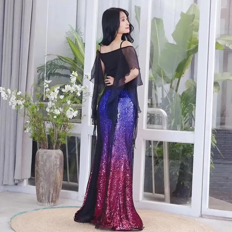 Scene Wear Belly Dance Suit 2024 Performance Glitter Fishtail kjol Sexig avancerad orientalisk klänning