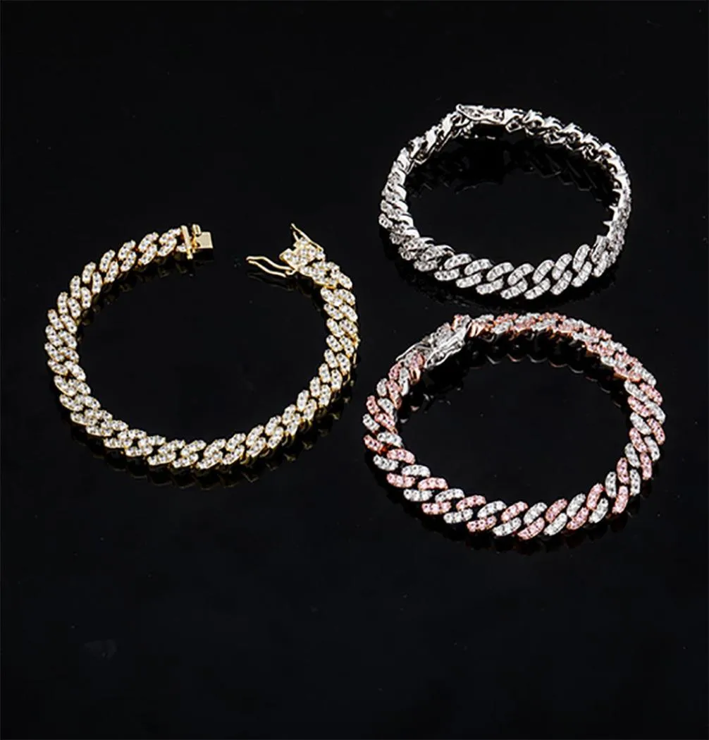 Women039s CZ Miami Cuban Link Bracelet Diamonds Bracelet 8mm Bling Bracelets with Locked Clasp Cubic Zircon Bracelets 7inch 8in1903451