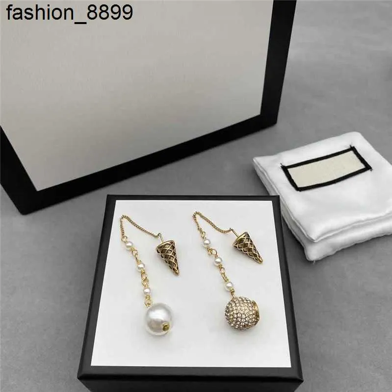 Glassdesigner Pendant Studs Charm Diamond Ball Earndrops Women Long Pearl Earrings With Box