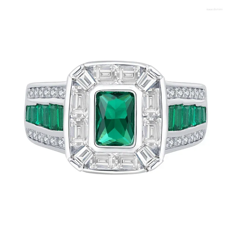 Кластерные кольца S925 Серебряное сокровище белое бриллиант зеленый классический квадратный квадратный изумрудный кольцо женское свинцовое камень 5 7
