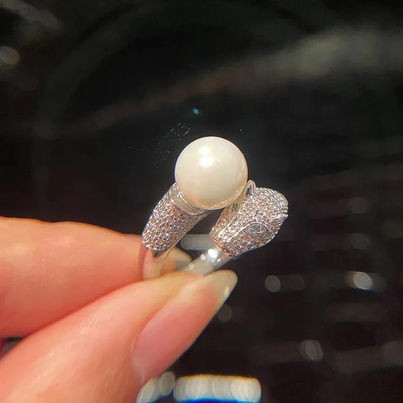 Symulacja naturalny pierścień perłowy słodkowodnej dla kobiet koralik lamparta otwarta żeńska biżuteria dla zwierząt 240420