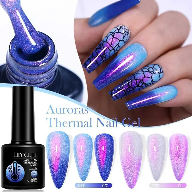 Vernis à ongles Lilycute 7 ml Auroras Gel thermique Polon de ongle Iridescent Effet de température de température semi-permanent Sabille au large de la manucure UV Gel Y240425